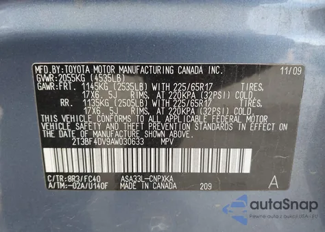 2010 Toyota Rav4 из США, поврежденный, VIN 2T3BF4DV9AW030633